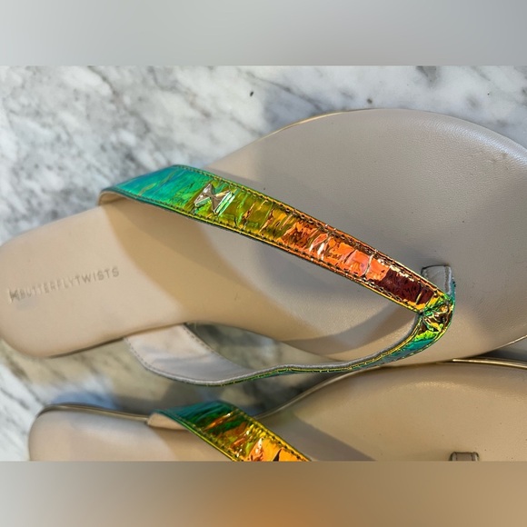 Butterflytwists flip flops, metallic rainbow and cream upper, Size 7 - Picture 2 of 6
